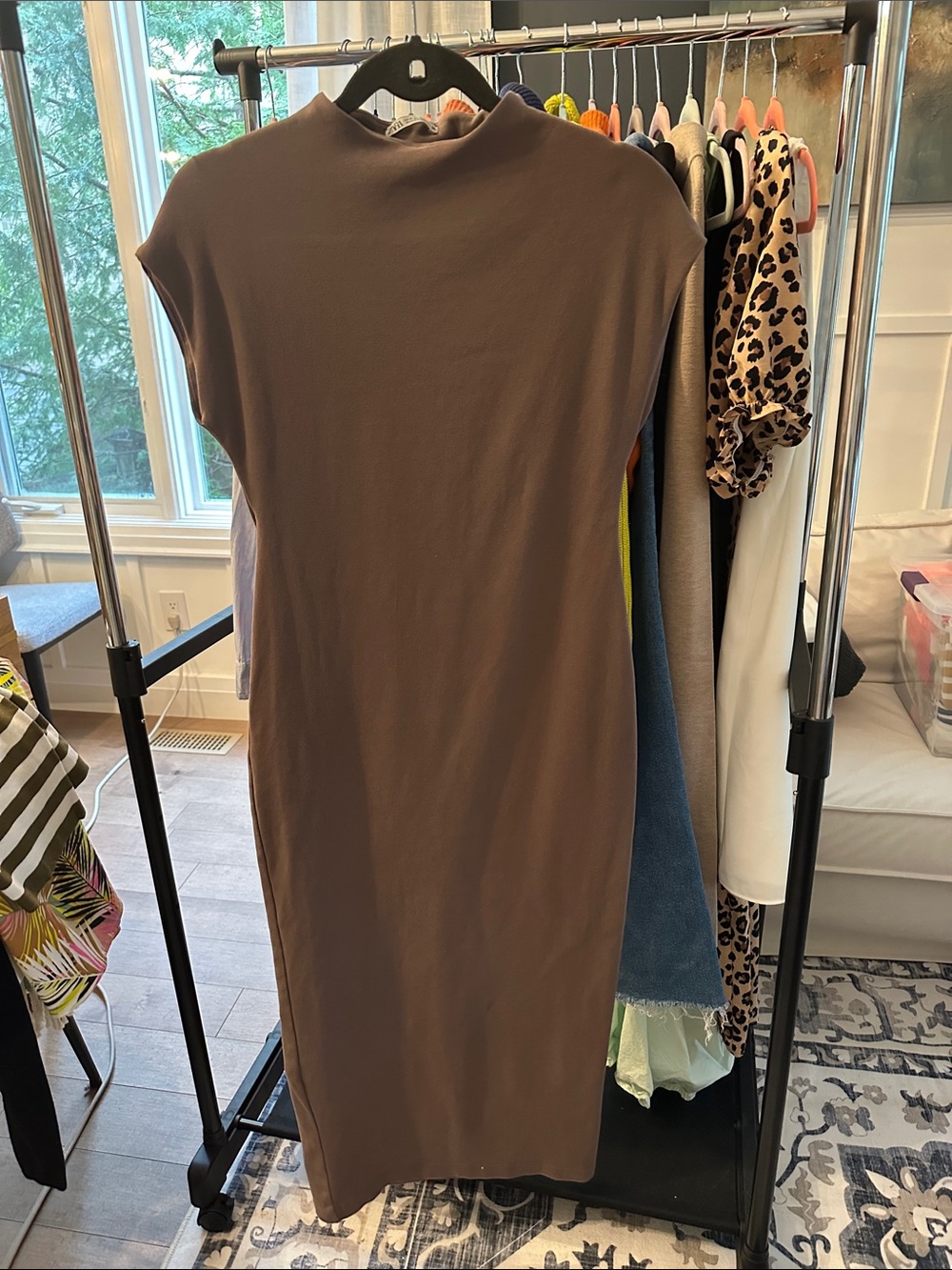Sleeveless Taupe Bodycon Midi Dress - Modern Minimalist